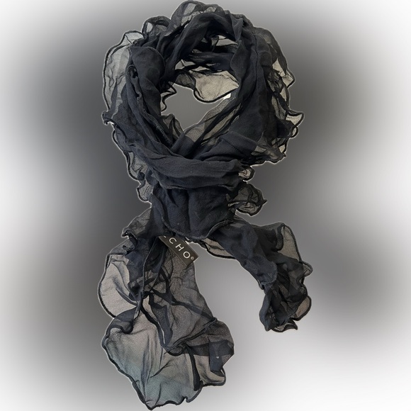 3️⃣🧣Lot of 3 Silk Scarves by ECHO | Oblong | Solid Black/Black Floral/Pastel - Picture 11 of 17